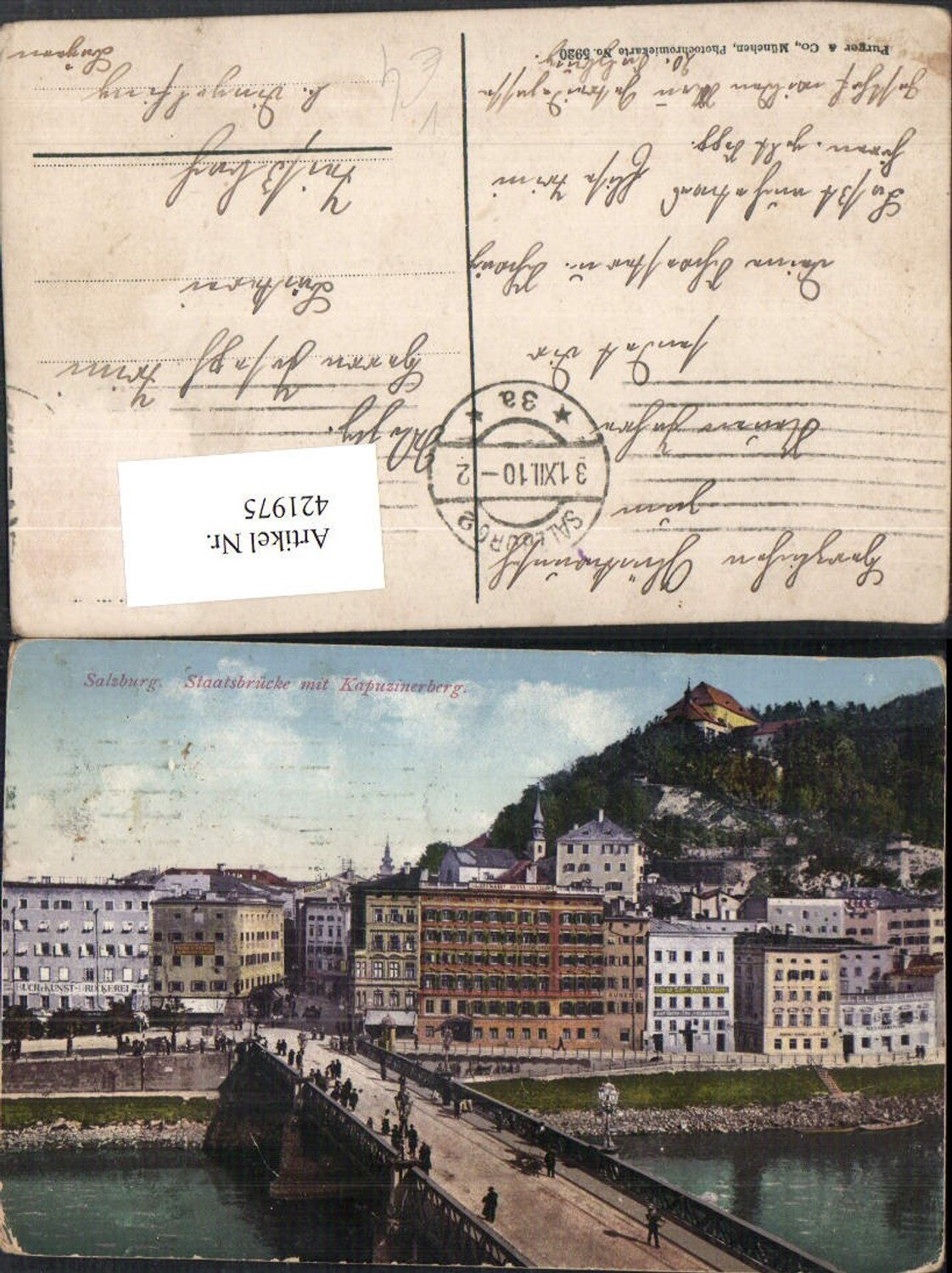 421975,Salzburg Teilansicht Staatsbrücke Brücke m. Kapuzinerberg pub Purger & Co 5920