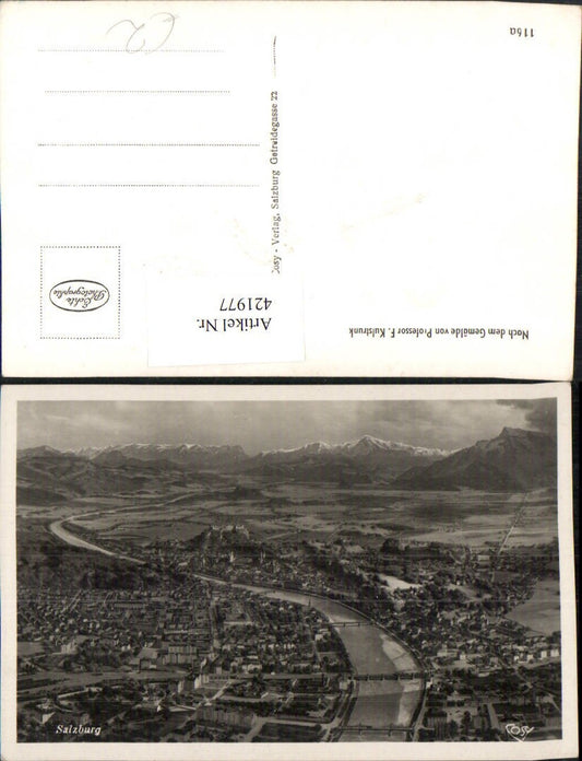 421977,Künstler AK F. Kulstrunk Salzburg Totale Bergkulisse pub Cosy