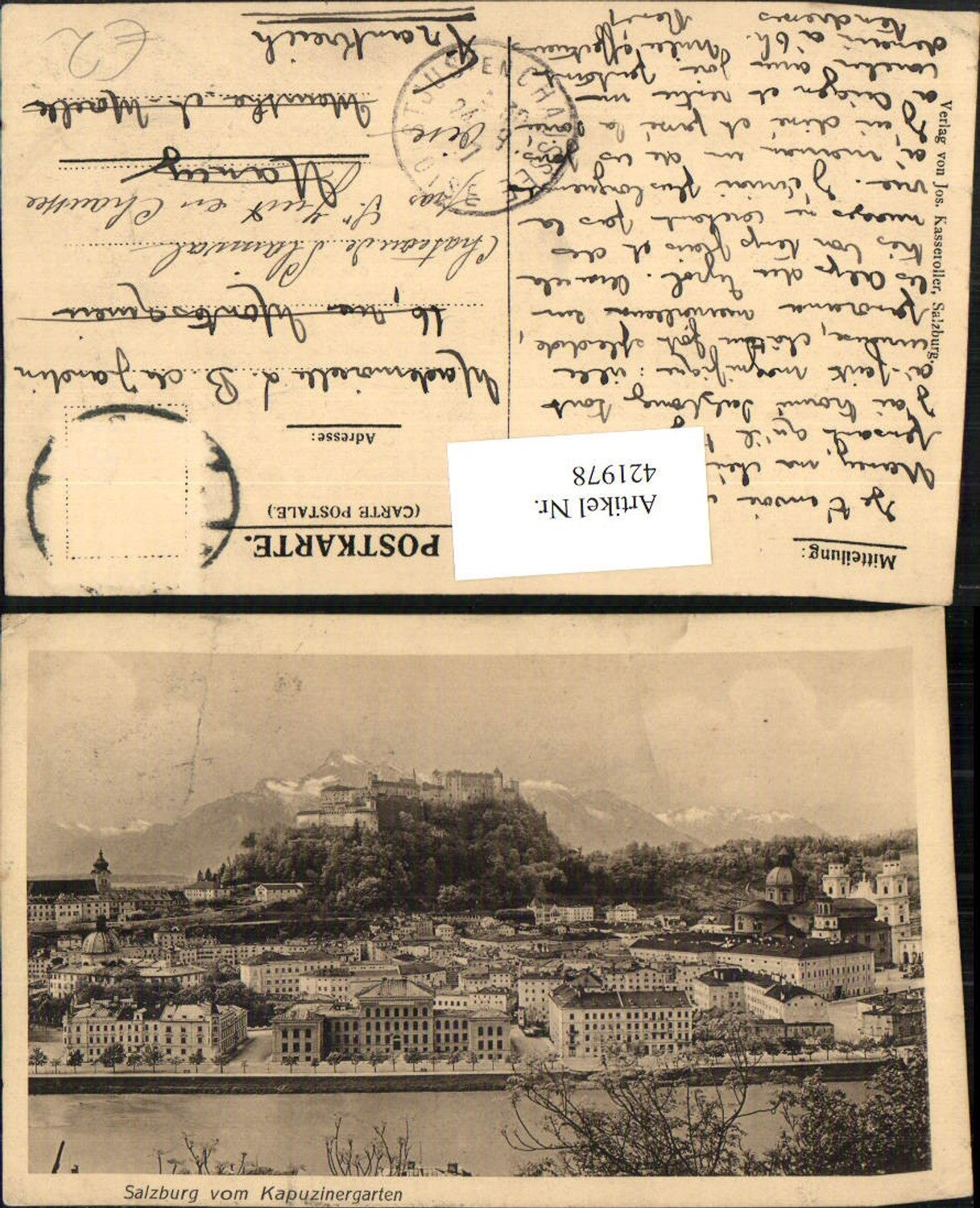 421978,Salzburg Totale m. Festung vom Kapuzinergarten Bergkulisse