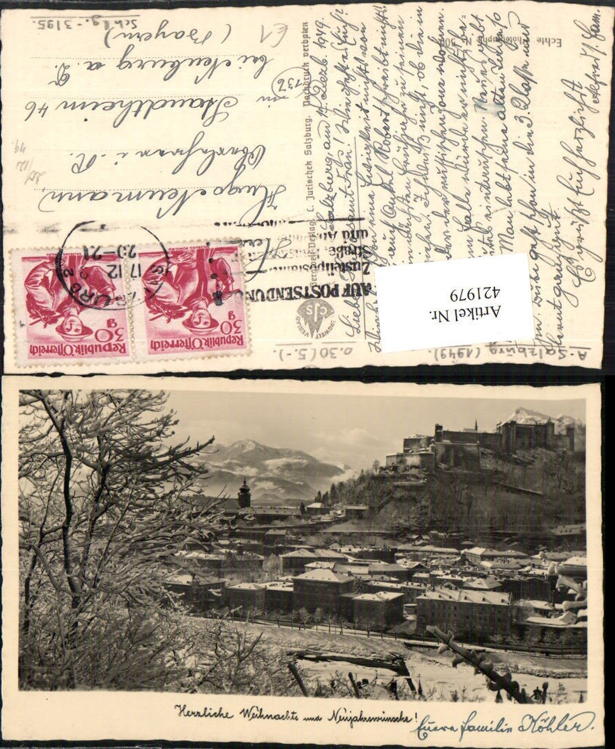 421979,Salzburg Teilansicht m. Festung Winterbild