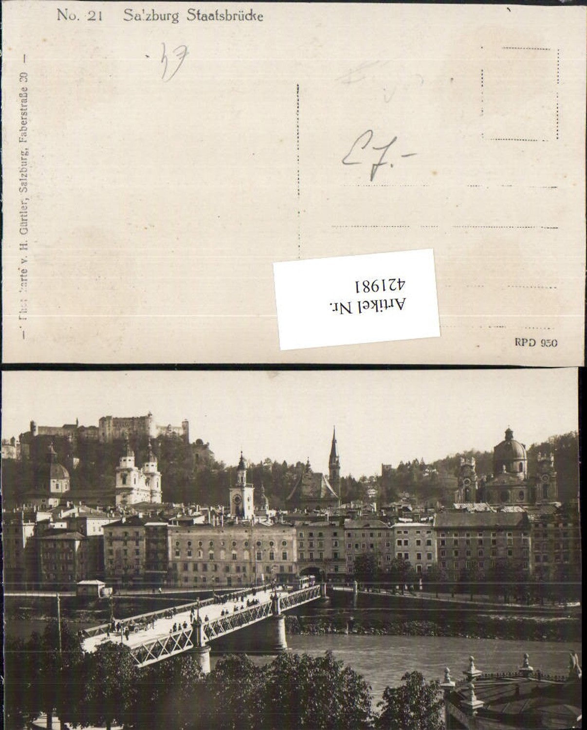 421981,Foto AK Salzburg Teilansicht Staatsbrücke Brücke m. Festung