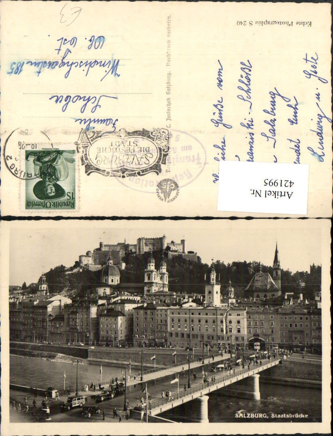 421995,Salzburg Teilansicht Staatsbrücke Brücke m. Festung