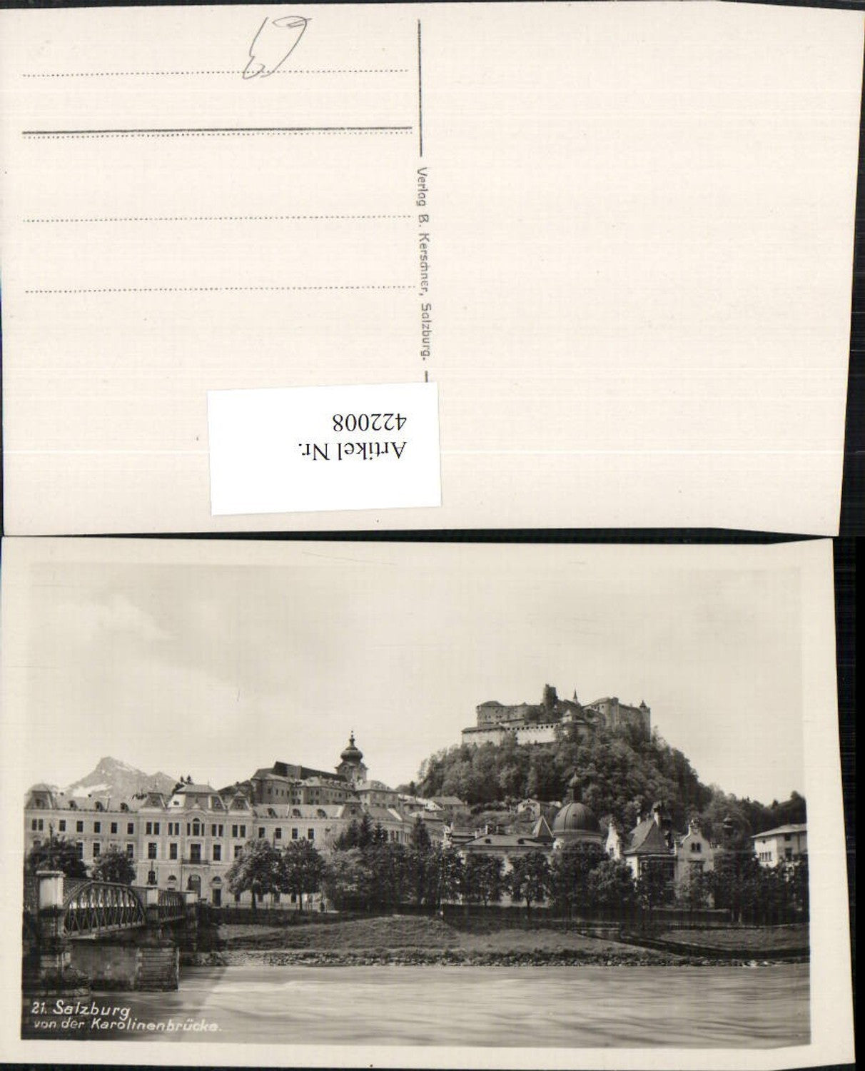 422008,Salzburg Teilansicht von d. Karolinenbrücke m. Festung