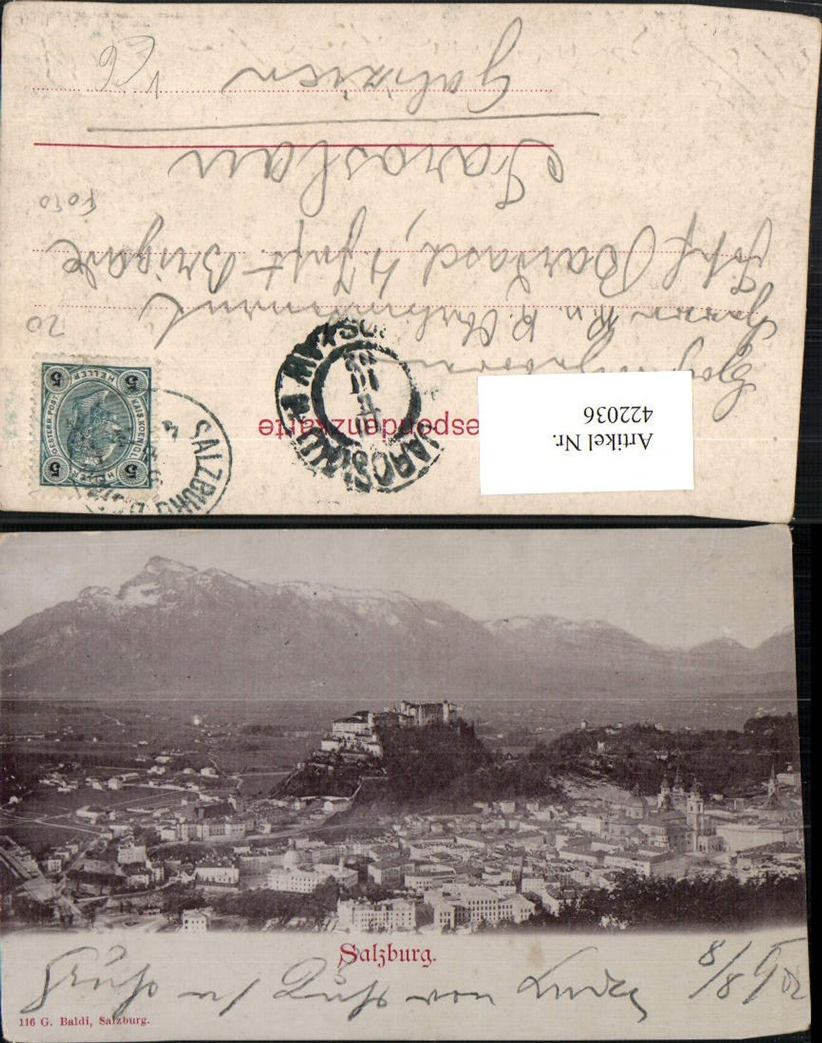 422036,Salzburg Totale m. Festung Bergkulisse pub G. Baldi 116