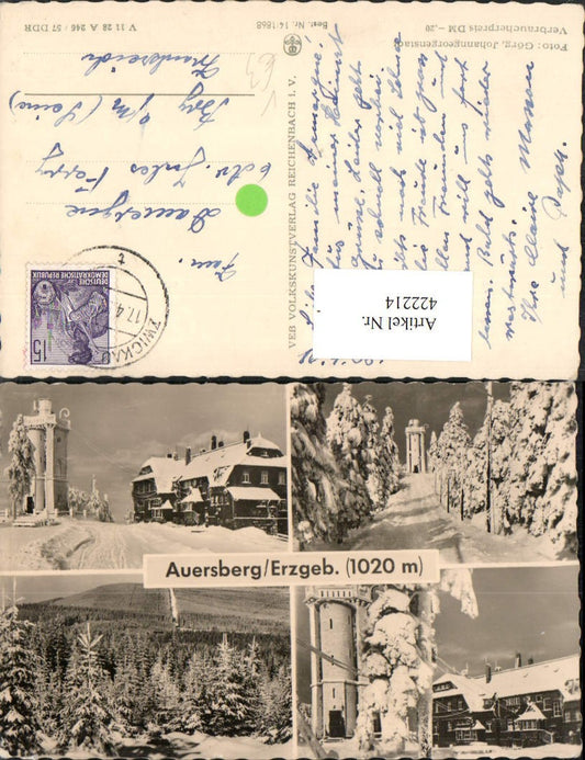 422214,Auersberg im Erzgebirge Aussichtsturm Berghütte Winterbilder Mehrbildkarte pub VEB