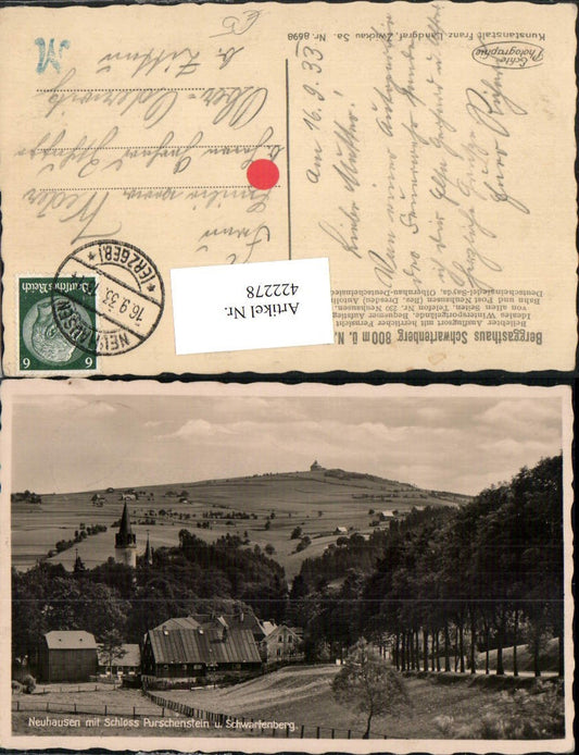 422278,Neuhausen Teilansicht m. Schloss Purschenstein u. Schwartenberg