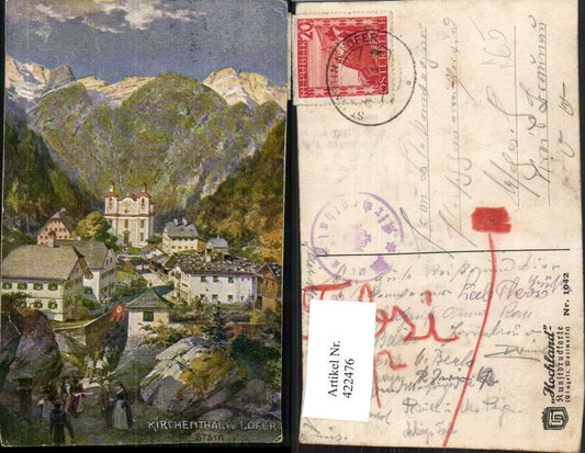 422476,Künstler AK Kirchenthal b. Lofer Totale Bergkulisse