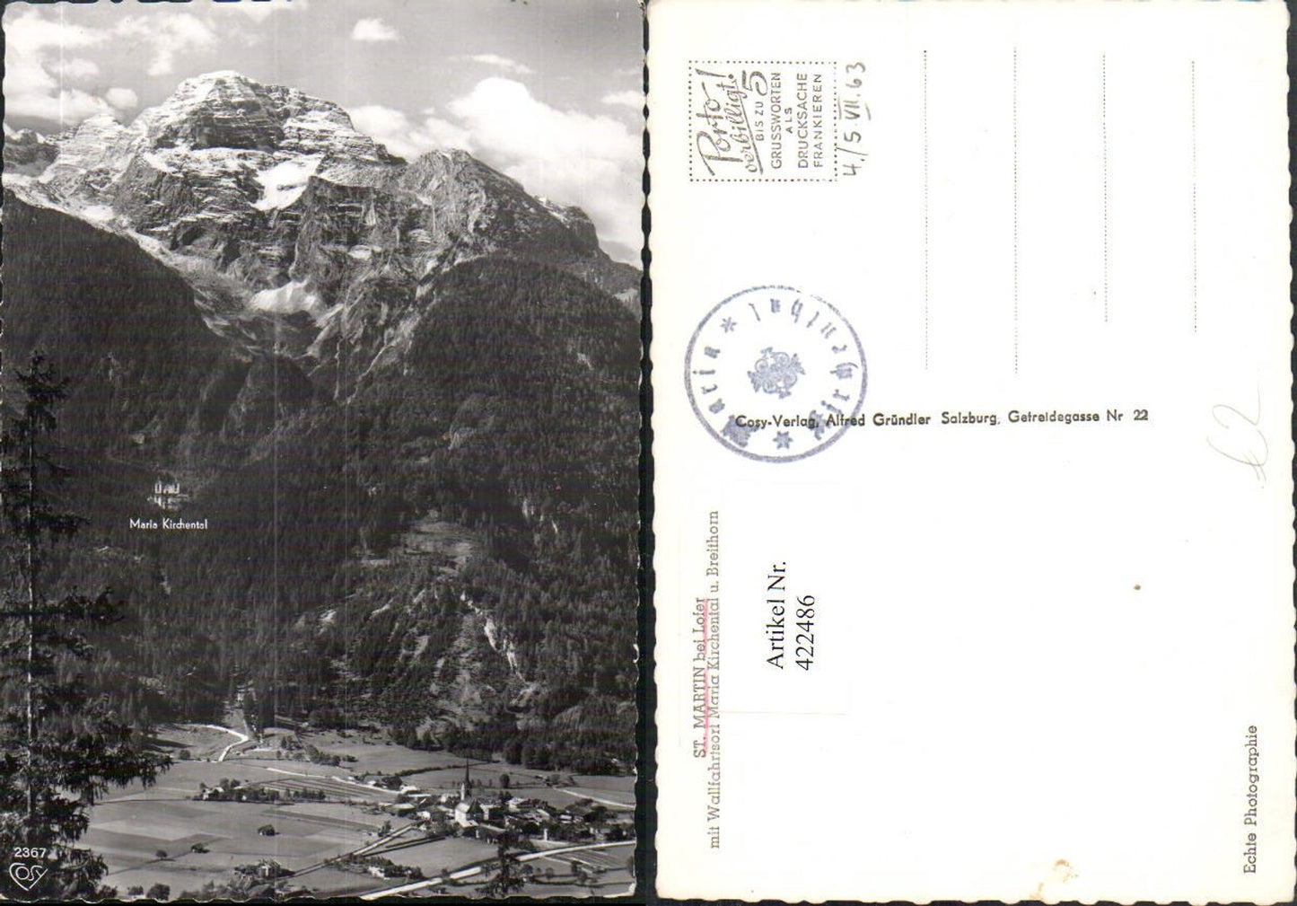 422486,St. Martin bei Lofer Totale m. Maria Kirchental Bergkulisse pub Cosy 2367