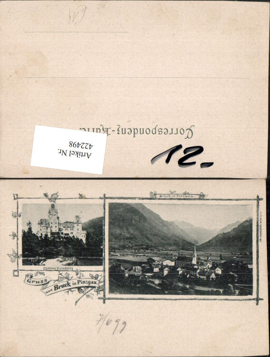 422498,Litho Gruß aus Bruck im Pinzgau Totale Schloss Mehrbildkarte