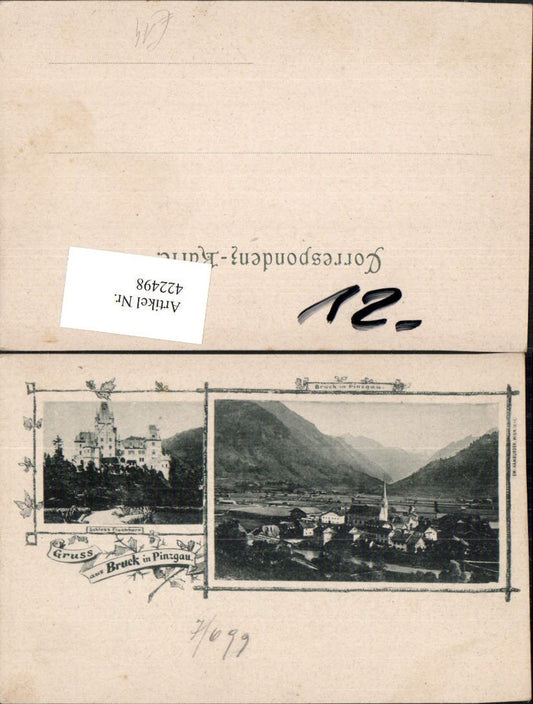 422498,Litho Gruß aus Bruck im Pinzgau Totale Schloss Mehrbildkarte