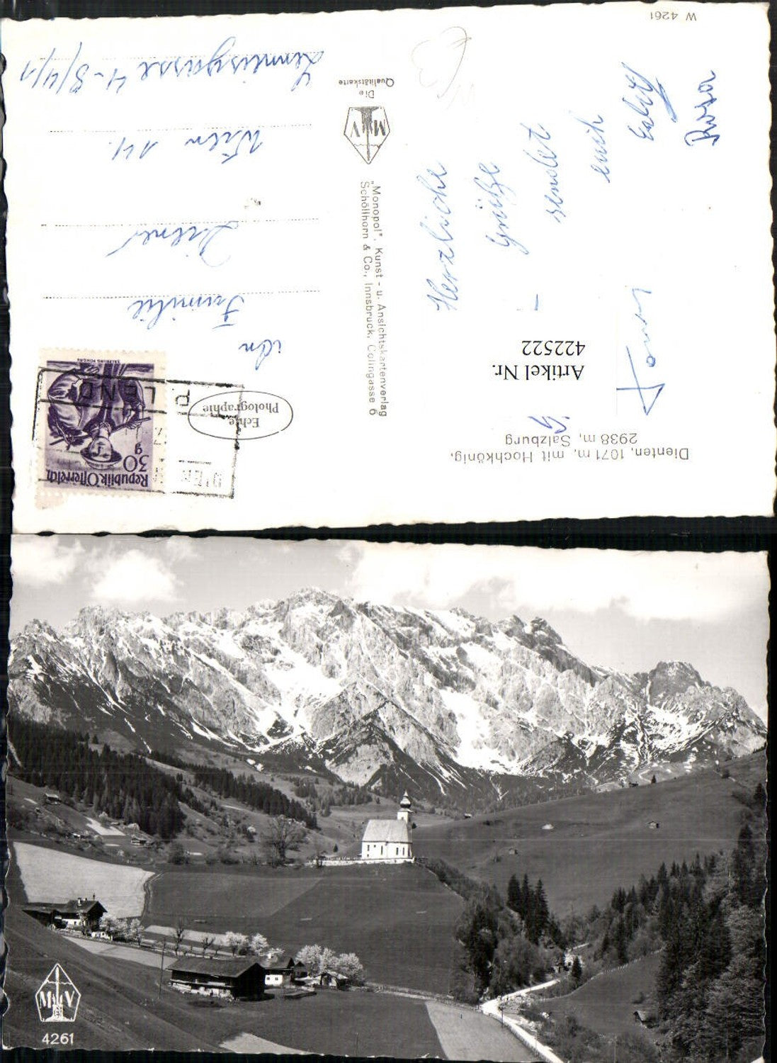 422522,Dienten Kirche m. Hochkönig Bergkulisse