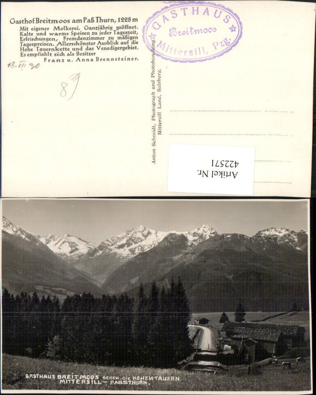 422571,Mittersill Pass Thurn Gasthaus Breitmoos geg. Tauern Bergkulisse