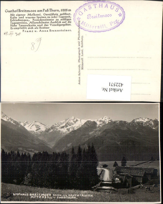 422571,Mittersill Pass Thurn Gasthaus Breitmoos geg. Tauern Bergkulisse