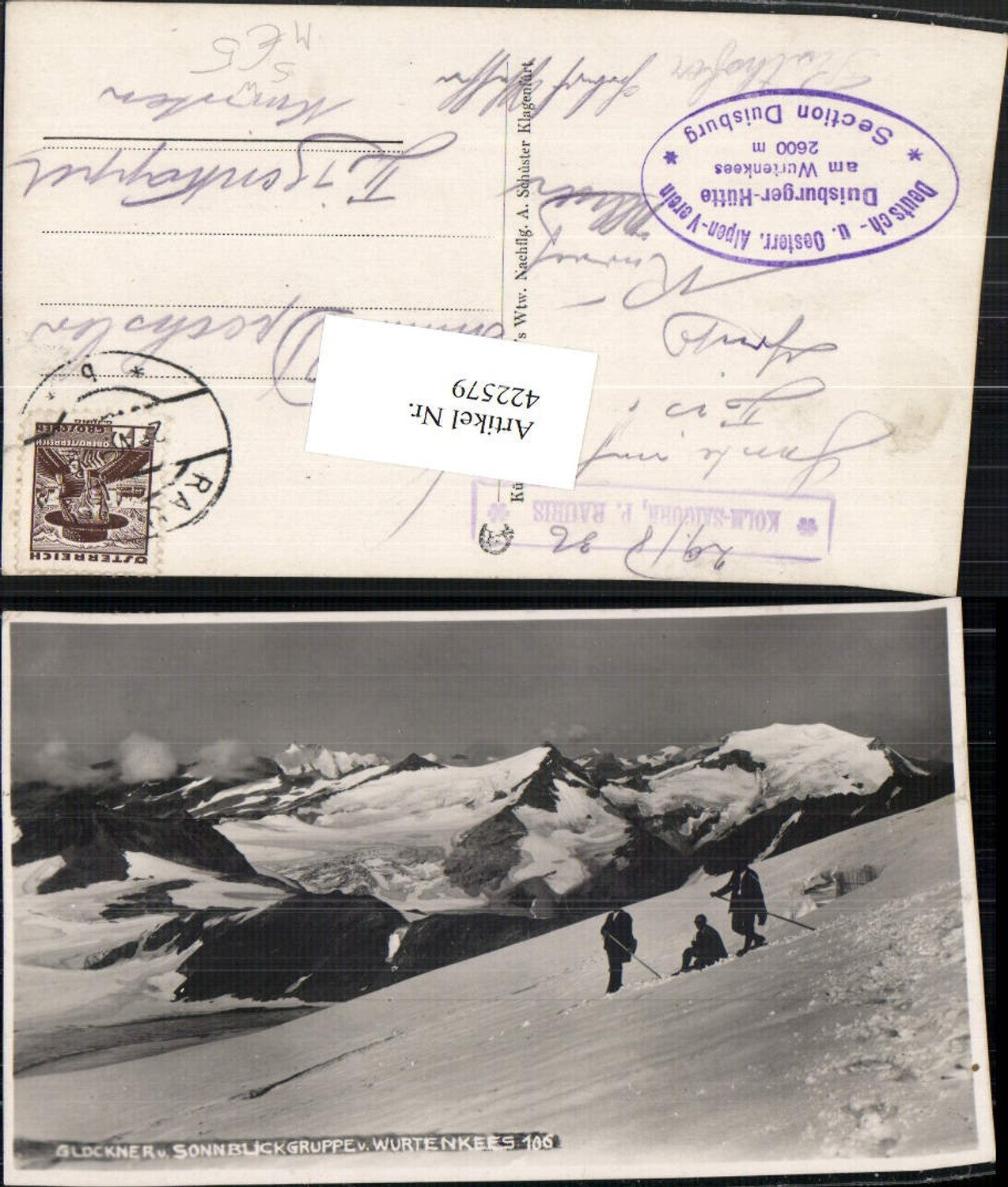 422579,Glockner v. Sonnblick b. Rauris Bergkulisse Bergsteiger Postablage Kolm-Saigurn