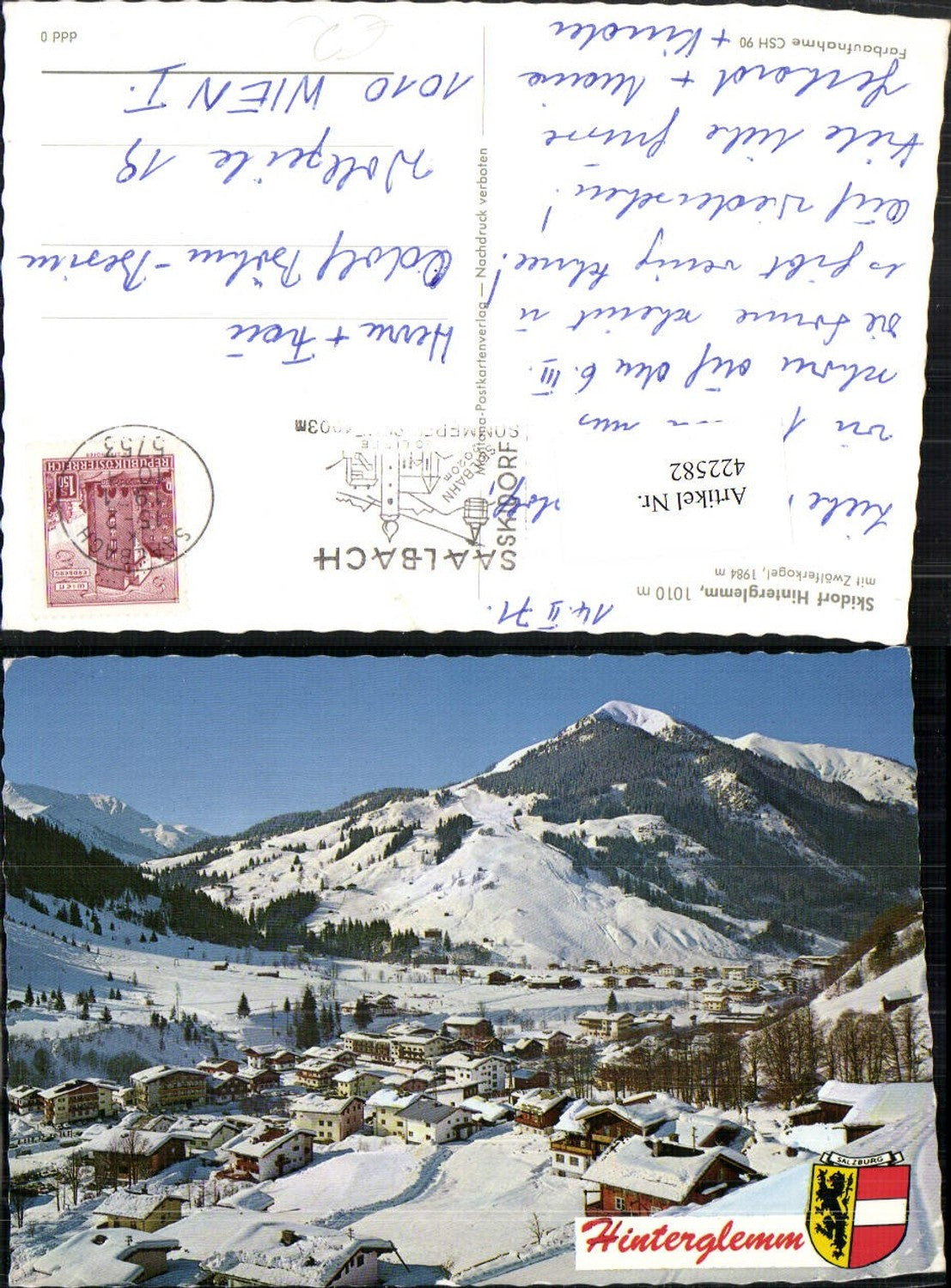 422582,Hinterglemm Totale m. Zwölferkogel Bergkulisse Winterbild