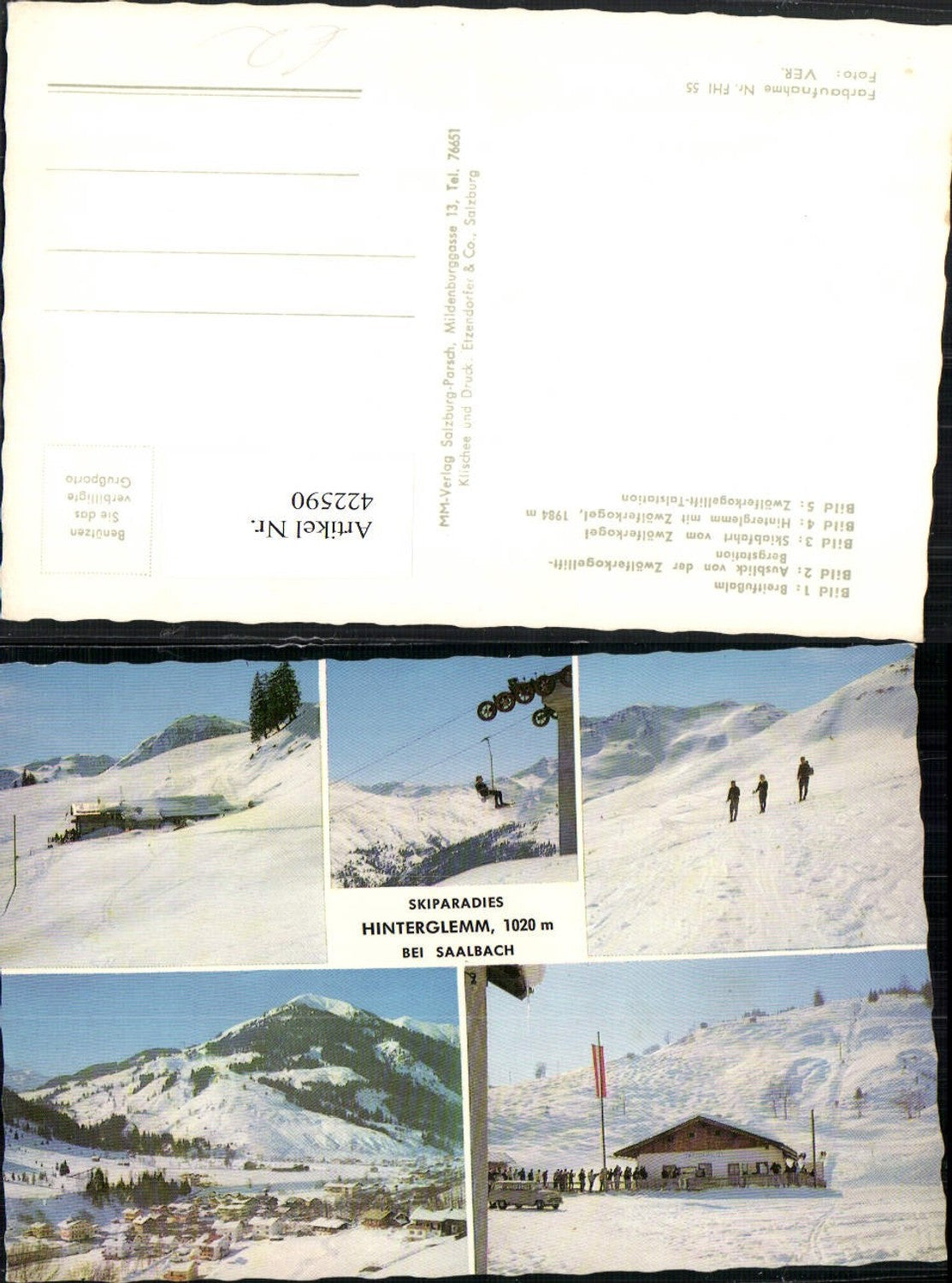 422590,Hinterglemm b. Saalbach Totale Sessellift Skifahrer Mehrbildkarte