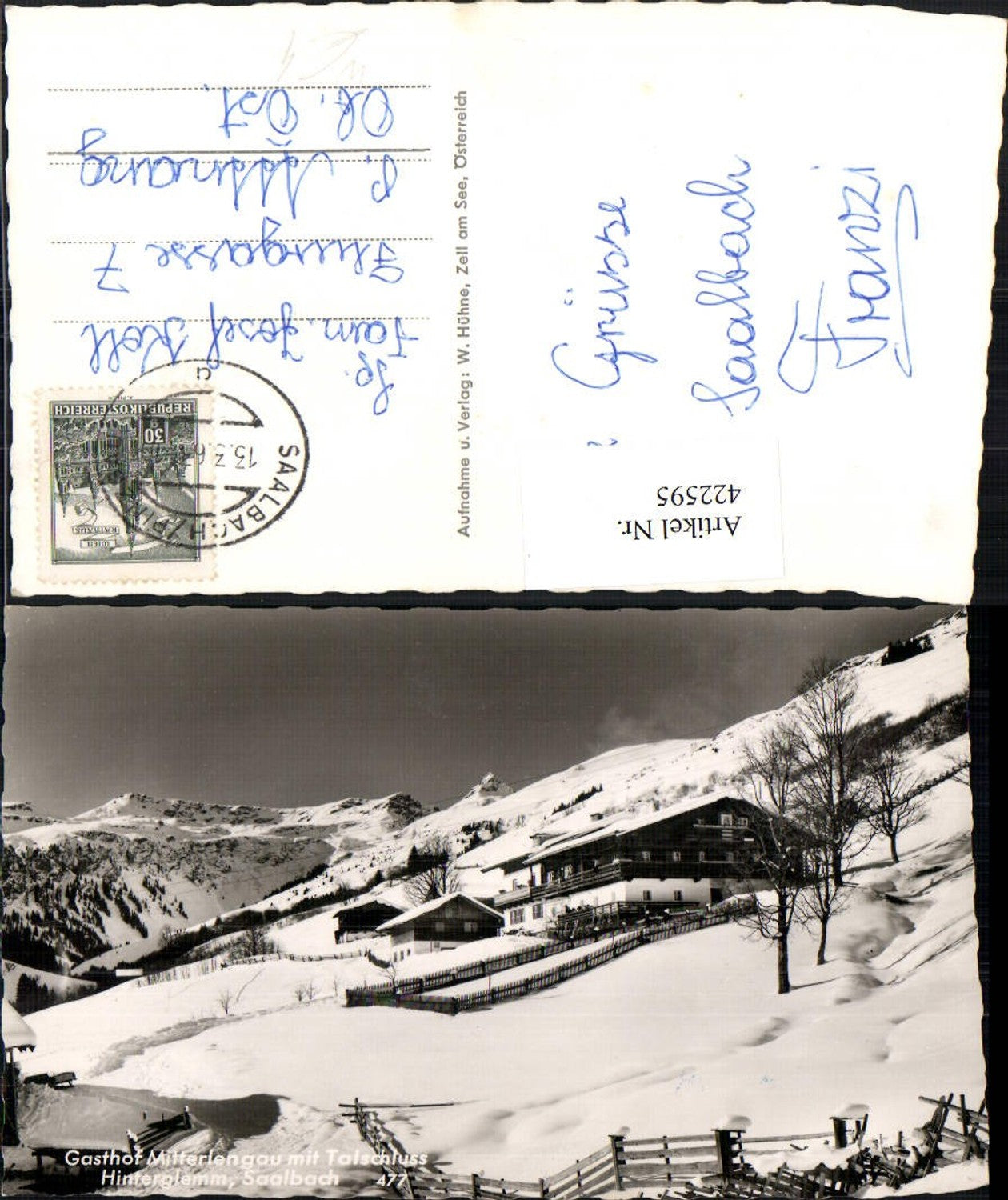 422595,Saalbach Hinterglemm Gasthof Mitterlengau Bergkulisse Winterbild