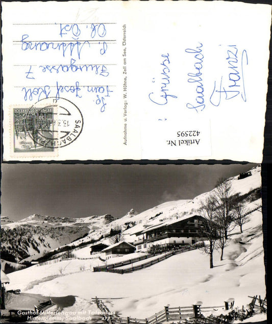 422595,Saalbach Hinterglemm Gasthof Mitterlengau Bergkulisse Winterbild