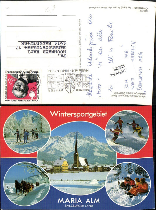 422628,Maria Alm am Steinernen Meer Totale Skifahrer Pferdeschlitten Mehrbildkarte