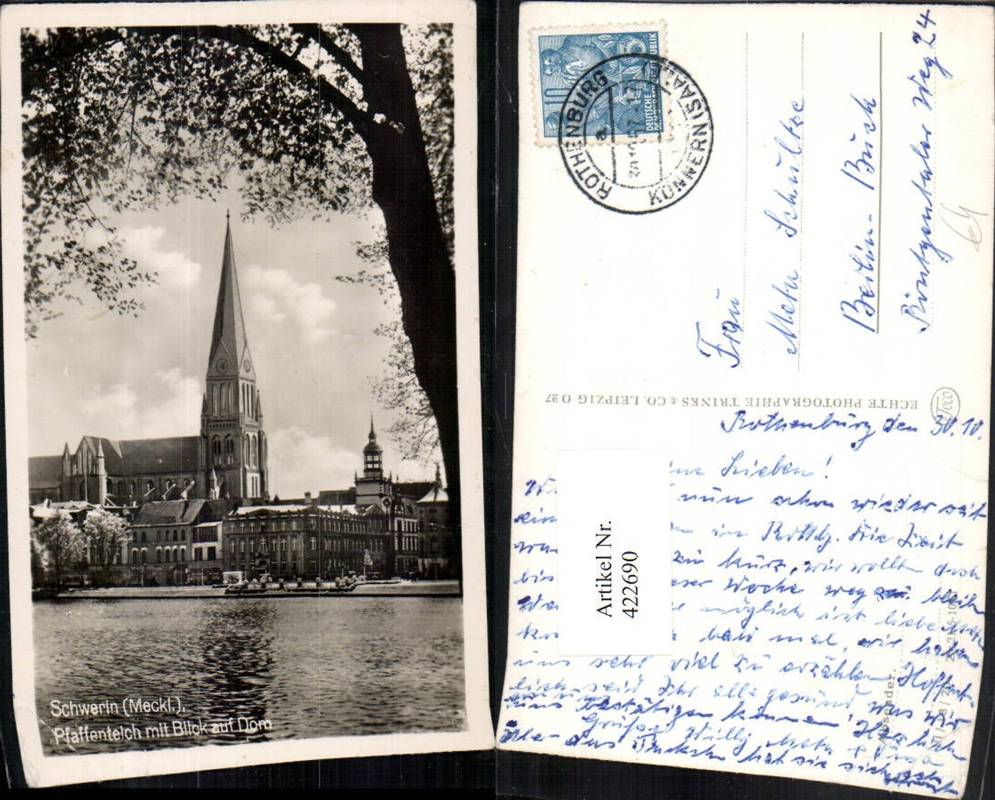 422690,Schwerin Pfaffenteich m. Blick zum Dom Kirche