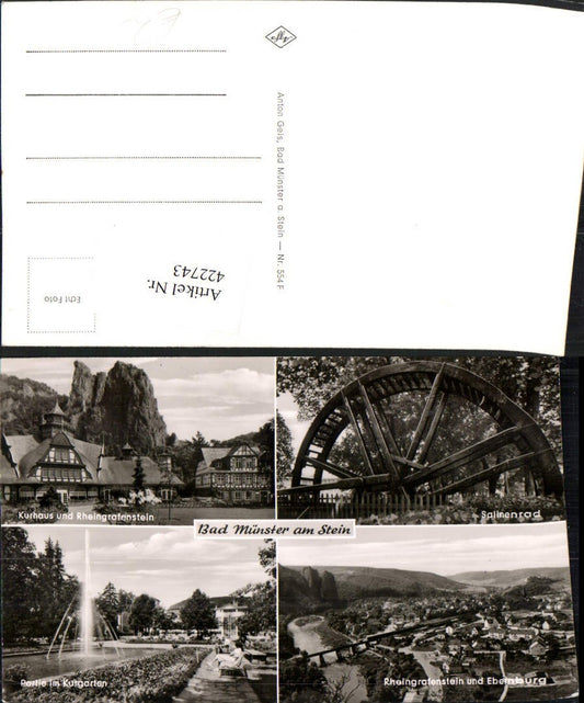 422743,Bad Münster am Stein Totale Kurhaus Fontäne Salinenrad Mehrbildkarte