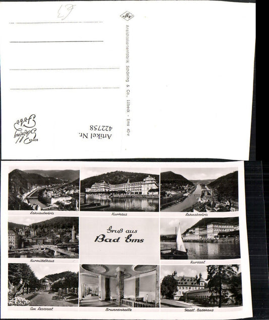 422758,Bad Ems Totale Kurhaus Badehaus Brunnenhalle Mehrbildkarte