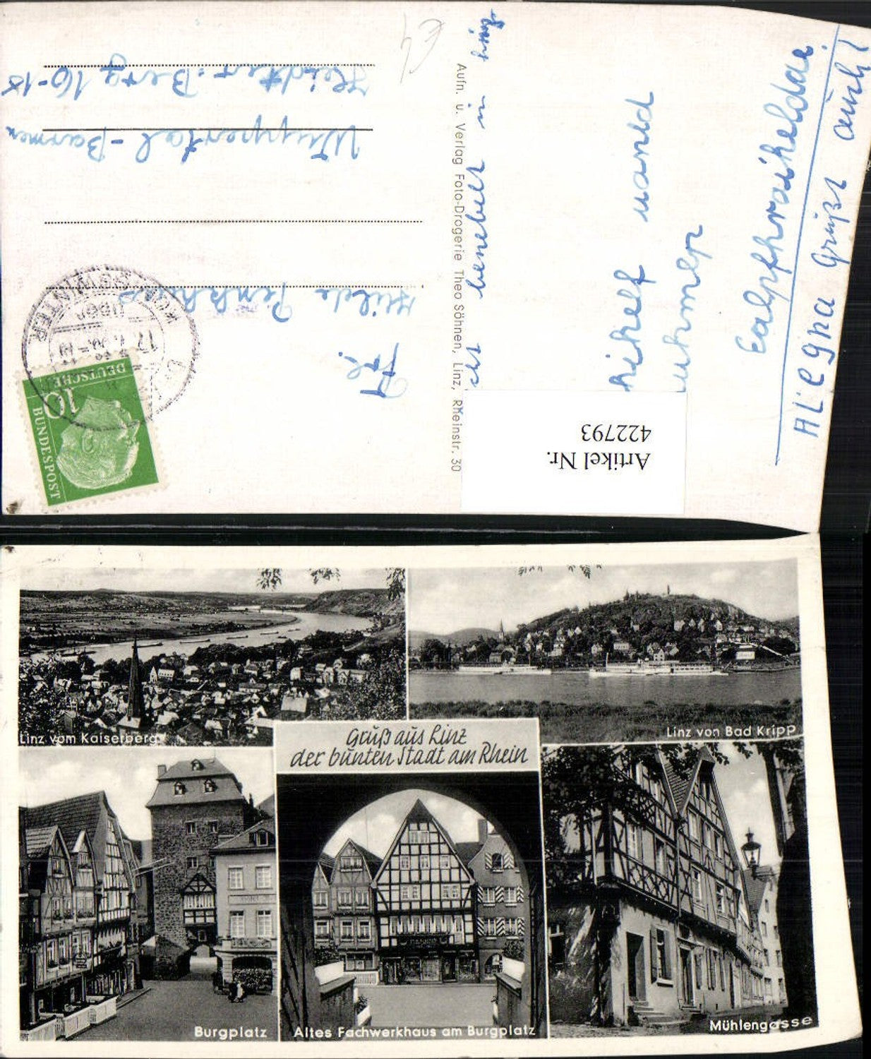422793,Linz am Rhein Totale Burgplatz Fachwerkhaus Mehrbildkarte