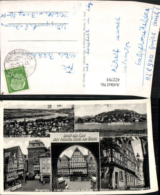 422793,Linz am Rhein Totale Burgplatz Fachwerkhaus Mehrbildkarte