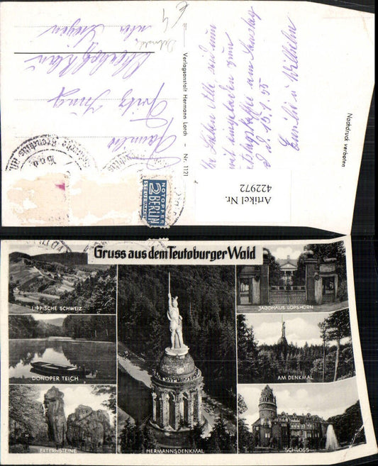 422972,Teutoburger Wald Hermanns-Denkmal b. Detmold Schloss Teich Mehrbildkarte