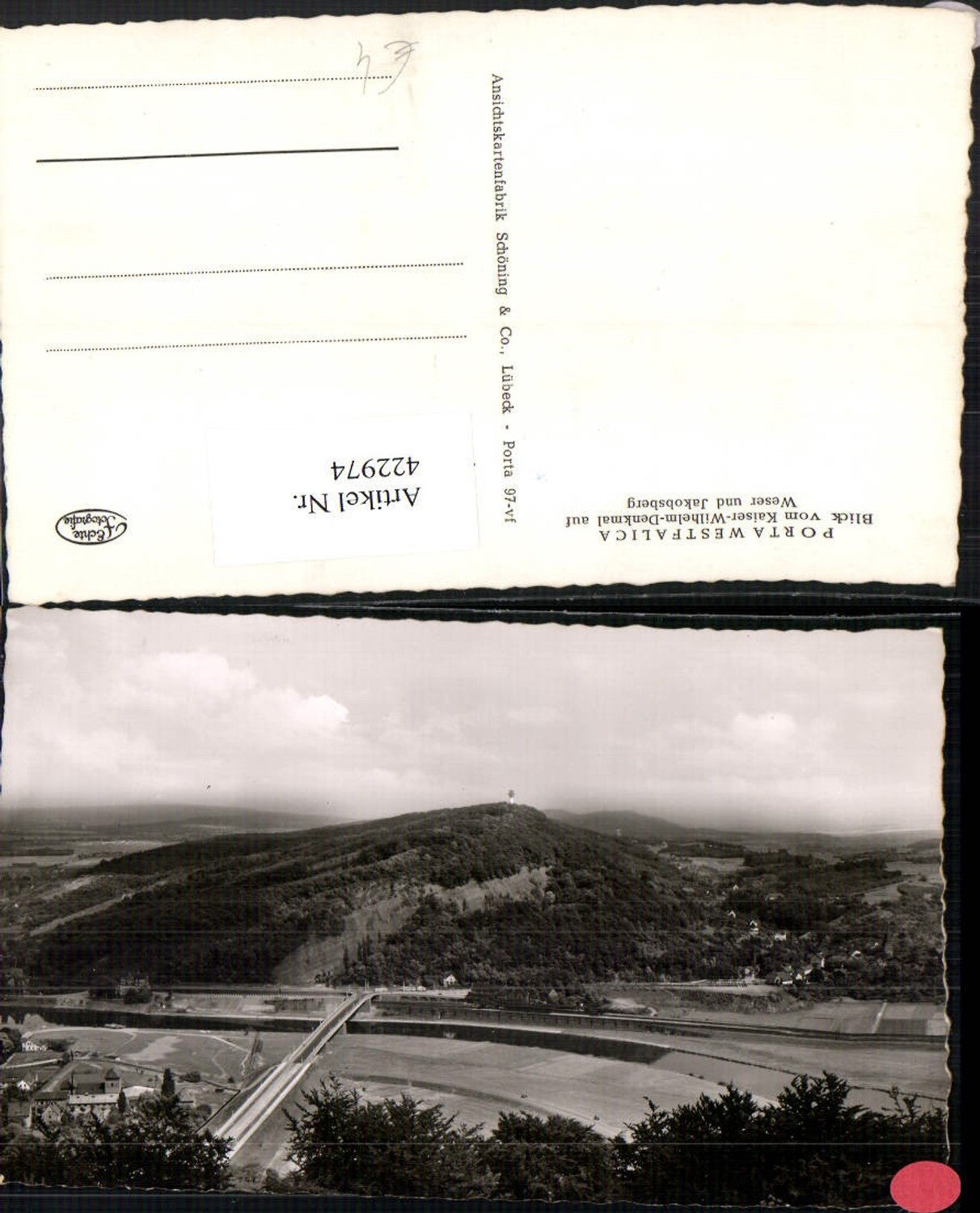 422974,Porta Westfalica Blick vom Kaiser-Wilhelm-Denkmal auf Weser u. Jakobsberg