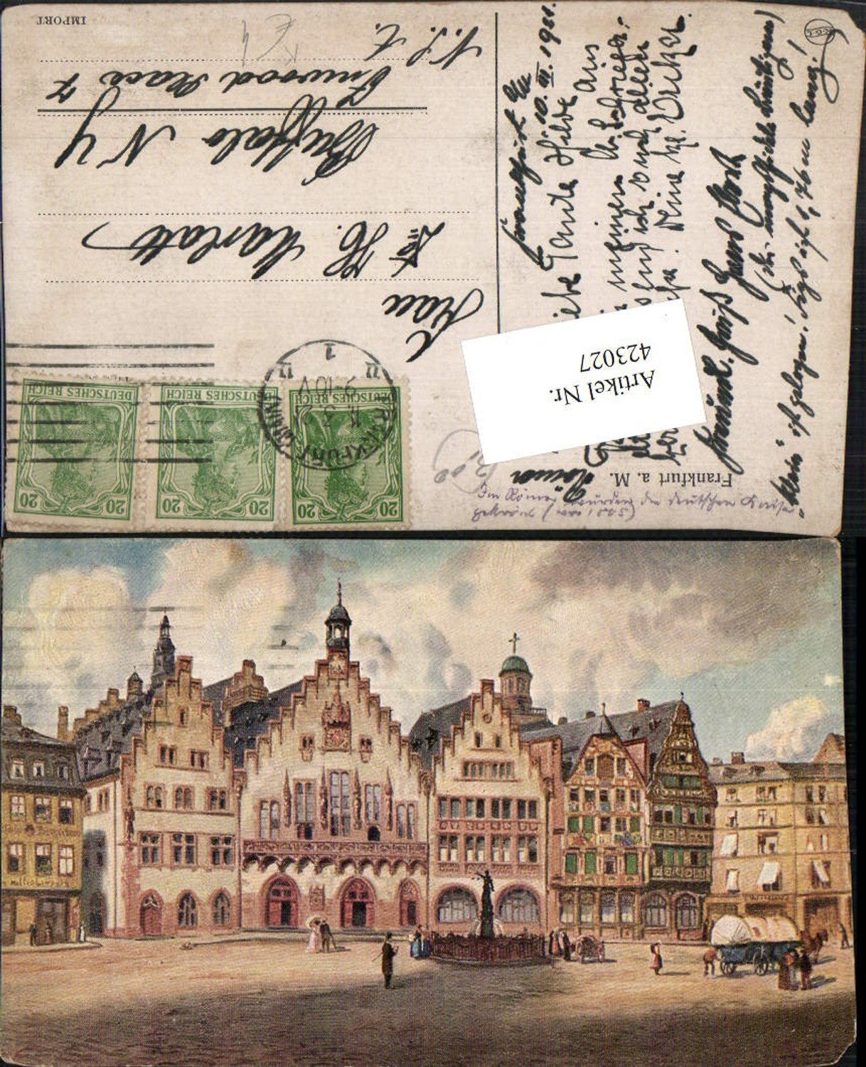 423027,Künstler AK Frankfurt am Main Römer Häuser Brunnen