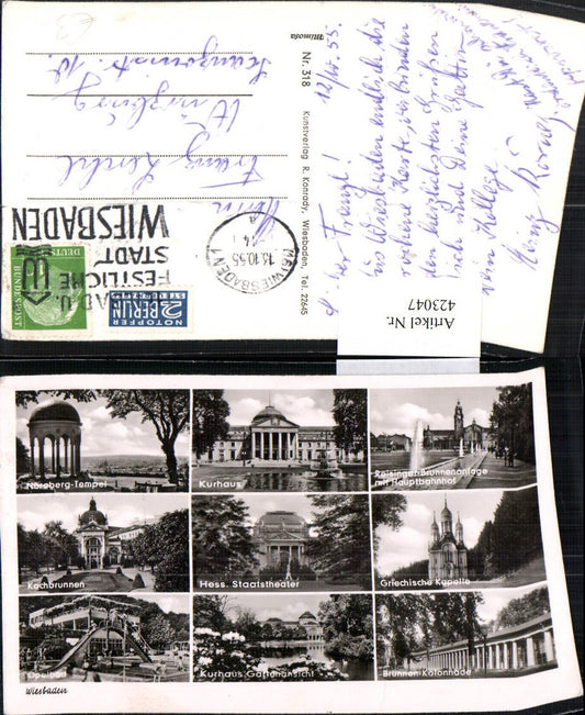 423047,Wiesbaden Kurhaus Staatstheater Griechische Kapelle Freibad Tempel Mehrbildkarte