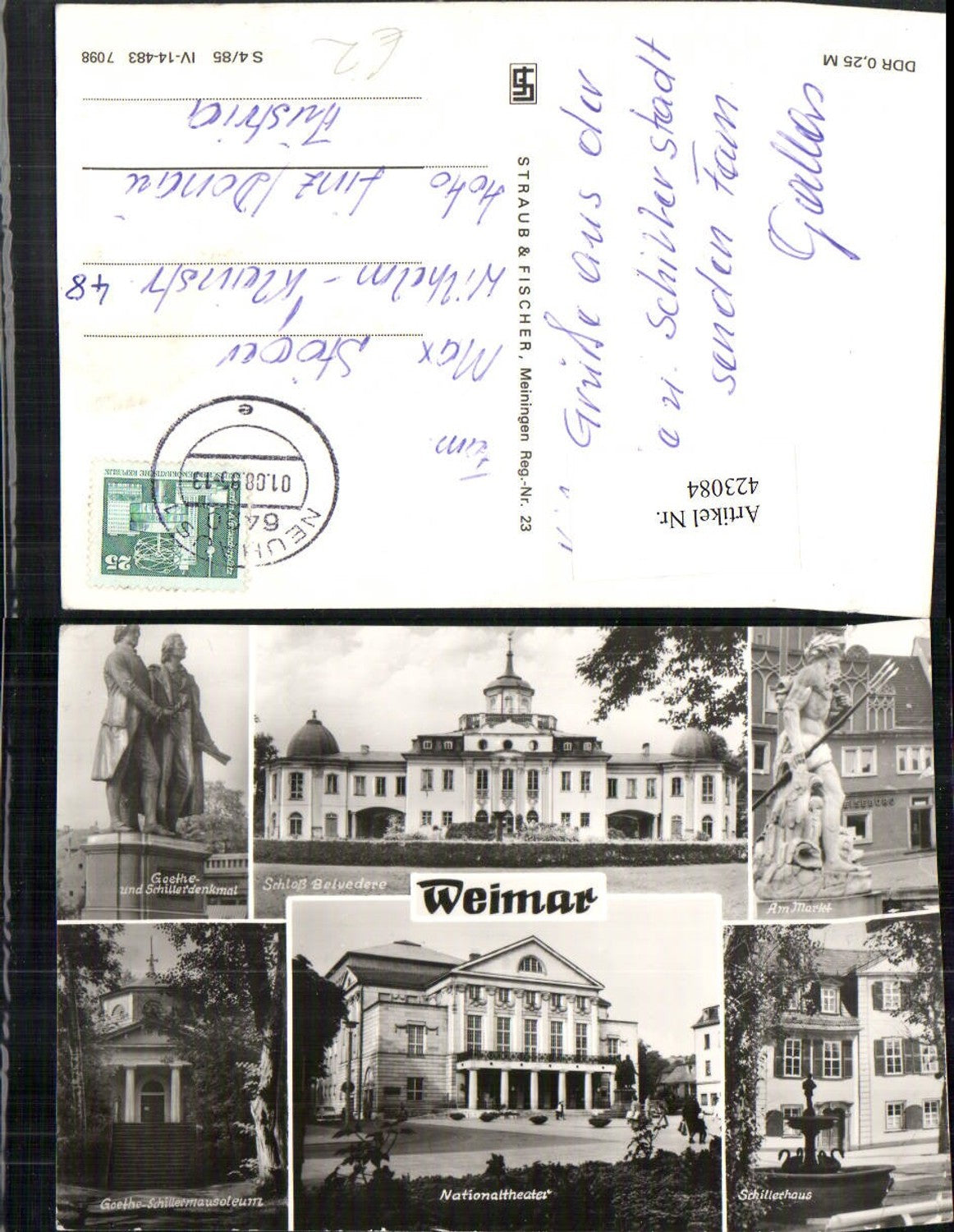 423084,Weimar Theater Schillerhaus Denkmal Markt Schloss Belvedere Mehrbildkarte