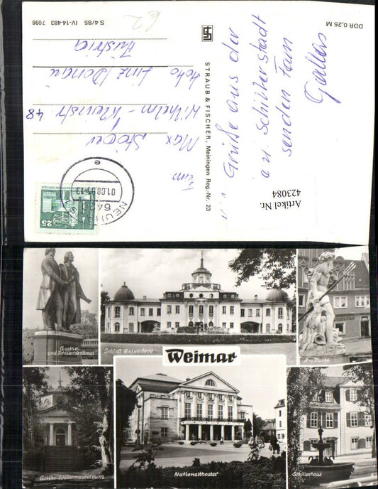 423084,Weimar Theater Schillerhaus Denkmal Markt Schloss Belvedere Mehrbildkarte