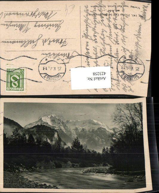 423258,Hoher Göll b. Berchtesgaden m. Ache Fluss Bergkulisse