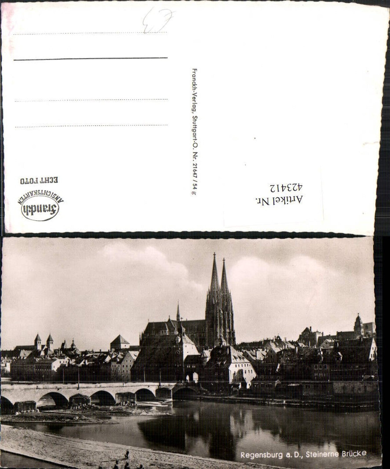 423412,Regensburg an d. Donau Teilansicht Steinerne Brücke Kirche