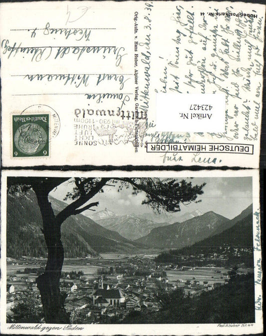 423427,Mittenwald Totale geg. Süden Bergkulisse pub H. Huber 44