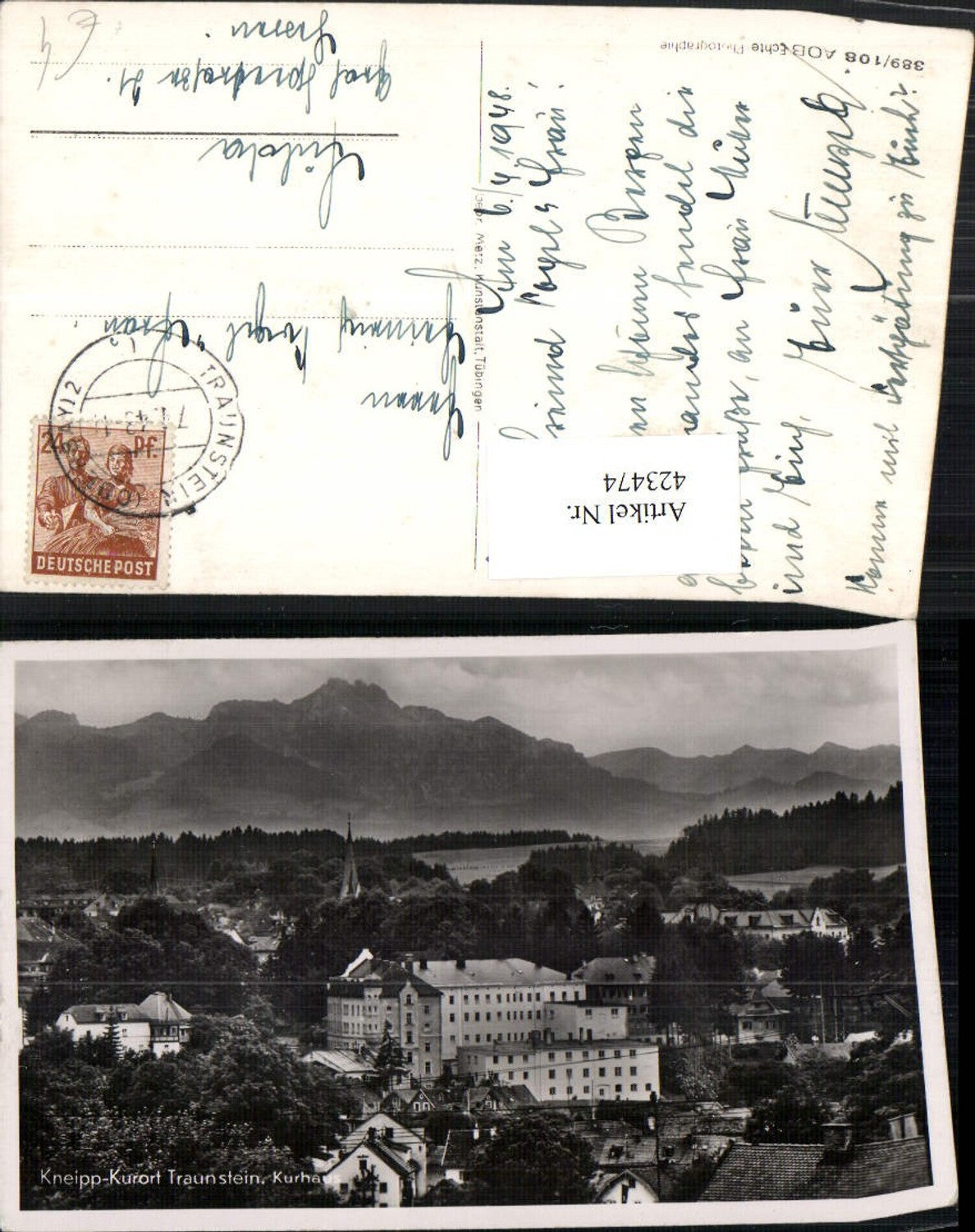 423474,Traunstein Teilansicht m. Kurhaus Bergkulisse