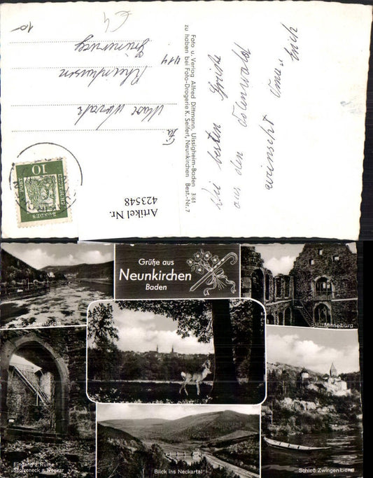 423548, Neunkirchen in Baden, Zwingenberg Castle, Minneburg, multi-view postcard