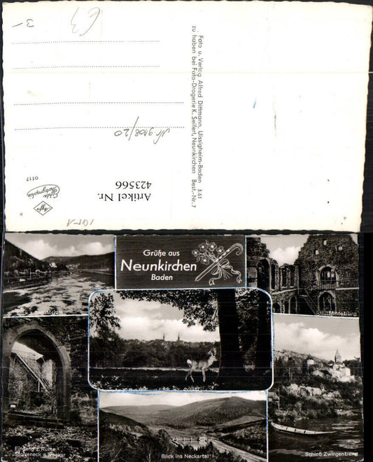 423566, Neunkirchen in Baden, Zwingenberg Castle, Minneburg, multi-view postcard