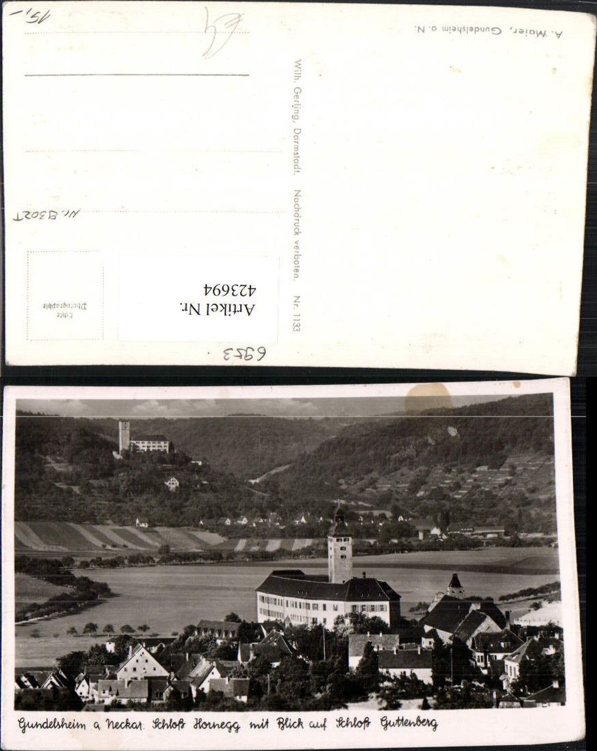 423694,Gundelsheim am Neckar Schloss Hornegg m. Blick auf Schloss Guttenberg