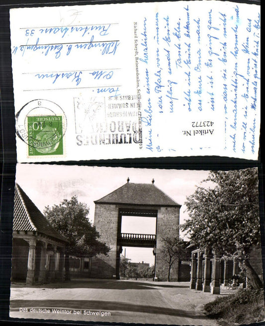 423772,Das deutsche Weintor b. Schweigen Straßenansicht Tor