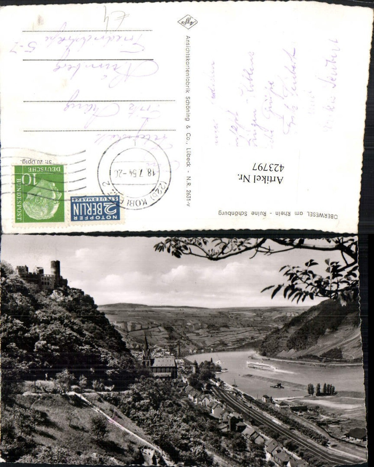 423797,Oberwesel am Rhein Teilansicht m. Ruine Schönburg