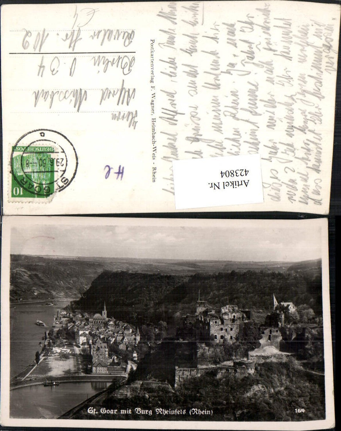 423804,St. Goar Totale m. Burg Rheinfels am Rhein