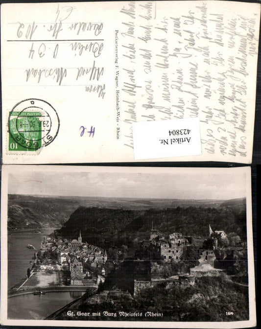 423804,St. Goar Totale m. Burg Rheinfels am Rhein