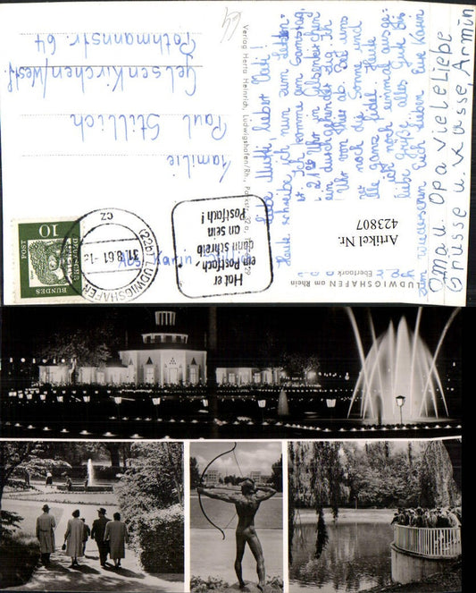 423807,Ludwigshafen am Rhein Ebertpark Brunnen Statue Mehrbildkarte