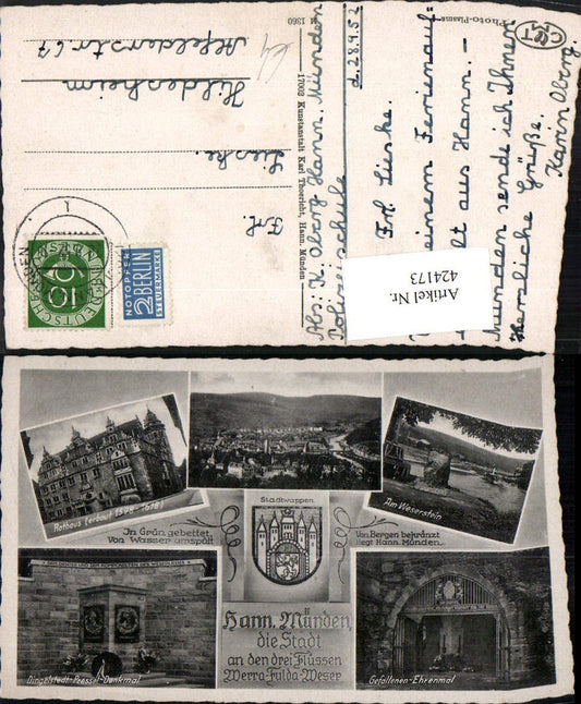 424173,Hannoversch Münden Totale Rathaus Denkmäler Mehrbildkarte