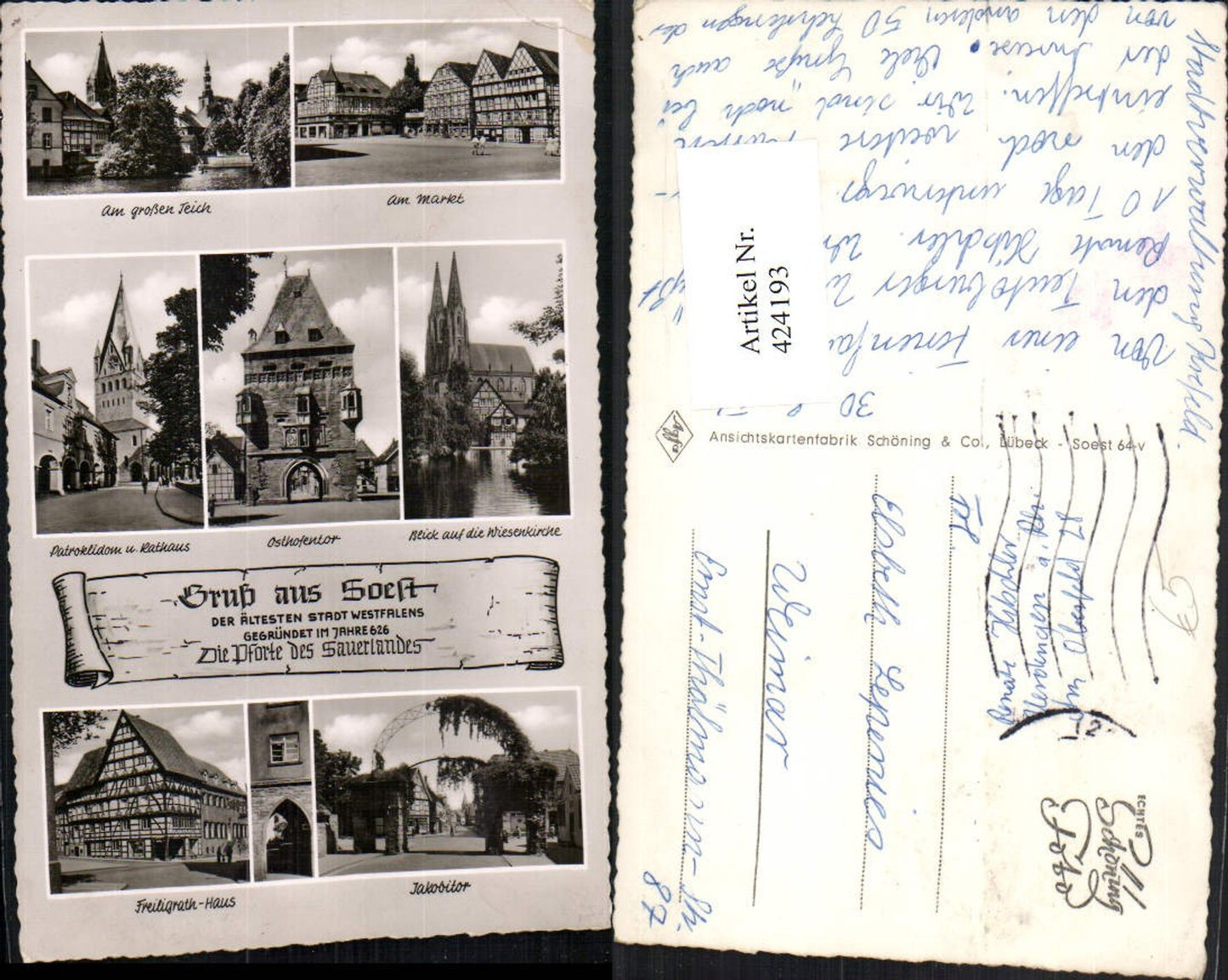 424193,Soest Wiesenkirche Markt Rathaus Jakobitor Mehrbildkarte