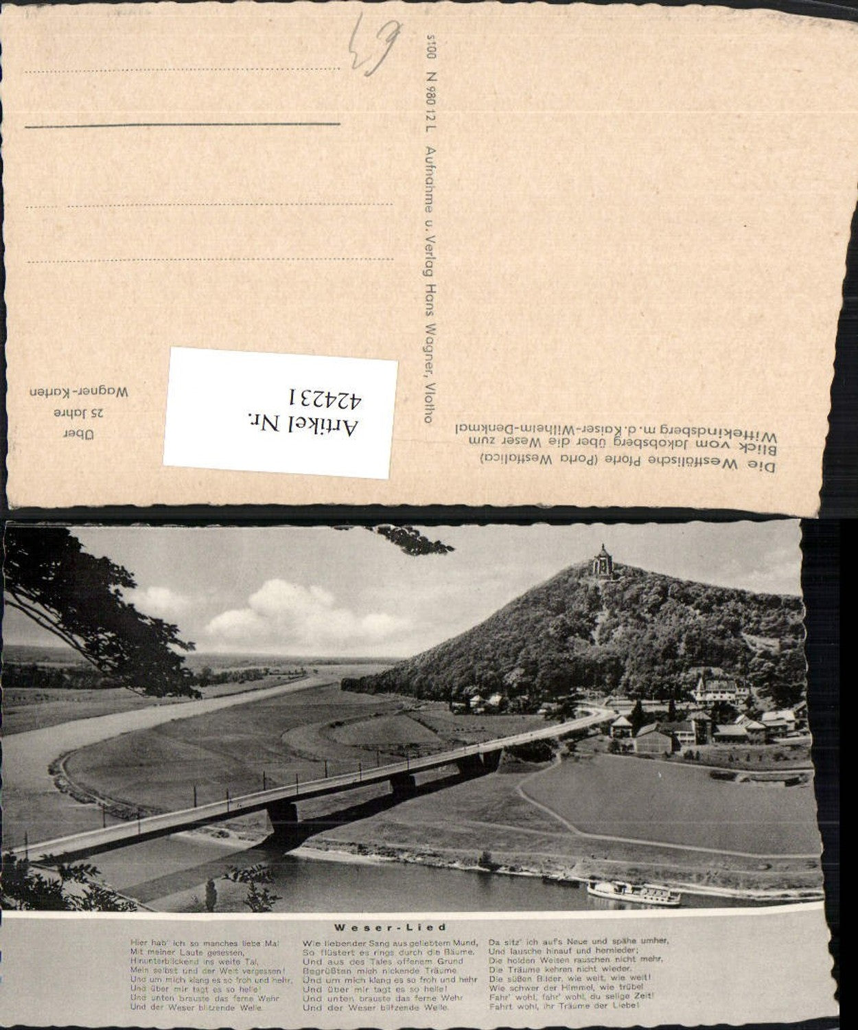 424231,Liedkarte Porta Westfalica Blick vom Jakobsberg zum Wittekindsberg Brücke