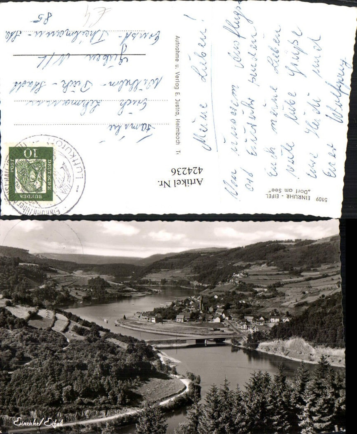 424236,Einruhr in d. Eifel Totale Dorf am See Fluss Brücke